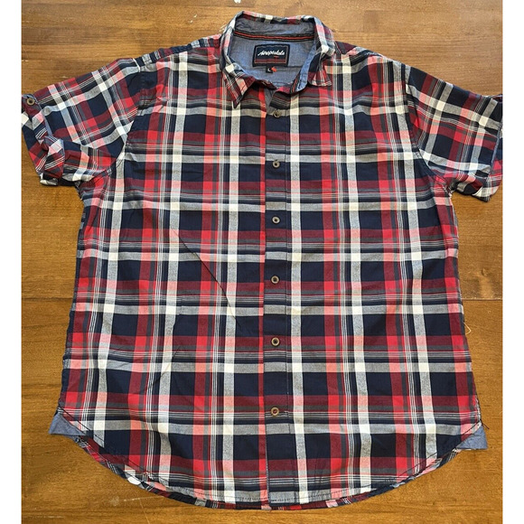 Aeropostale Button Up Shirt Men's Large Red/Blue Plaid Short Sleeve Outdoor - Picture 1 of 8